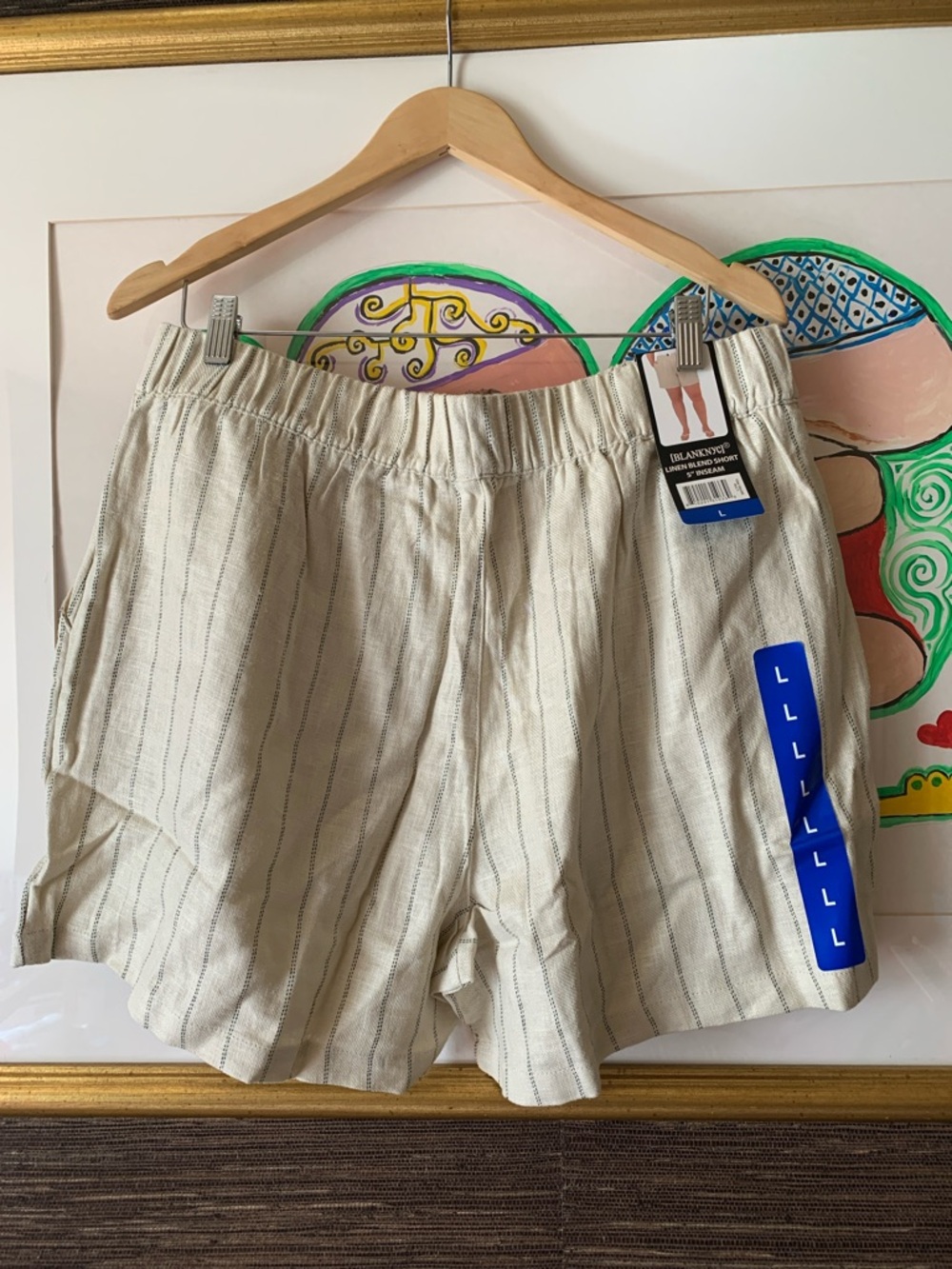 Light Beige Stripe Women’s Elastic-Waist Shorts